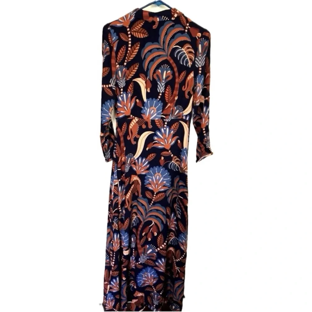 NWT Farm Rio Nature Beauty Blue Long Sleeve Maxi Dress Boho Fall - Picture 4 of 9